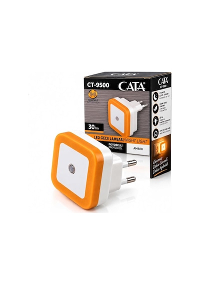 Cata Ct-9500 Led Gece Lambası Amber Turuncu Fotoselli Sensörlü Priz Tipi Gece Işığı, 30 Lm, Otomatik Açma Ka Diğer