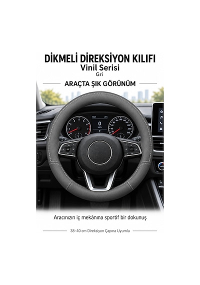 Trobus Mercedes-benz Sprinter 2019-2025 Uyumlu Dikmeli Direksiyon Kılıfı Vinil Gri