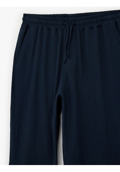 Koton Regular Fit Cepli Krinkıl Beli Bağcıklı Chino Pantolon Lacivert 6sam40016nw Lacivert