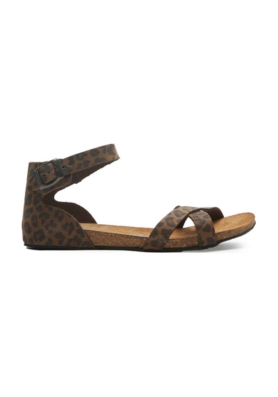 Comfortfusse Milano - Kadın Ortopedik Hakiki Deri Sandalet Leopar Baskılı Deri