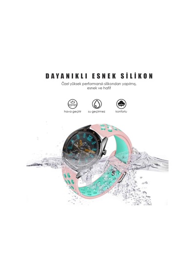 Lexroo Huawei Watch Gt2 Pro Rainbow Sport Band İçin Kordon Açık Pembe Turkuaz