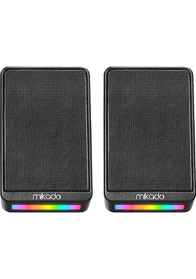 Mikado MD-178 2.0 3W 2 Siyah RGB Aydınlatmalı USB + 3.5 MM USB 5V Hoparlör