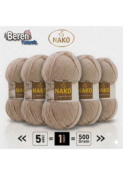 Süper İnci - 12383 Tiramisu - 5'li Paket - 100gr/260m - El Örgü İpi - Atkı Yelek Kazak İpi