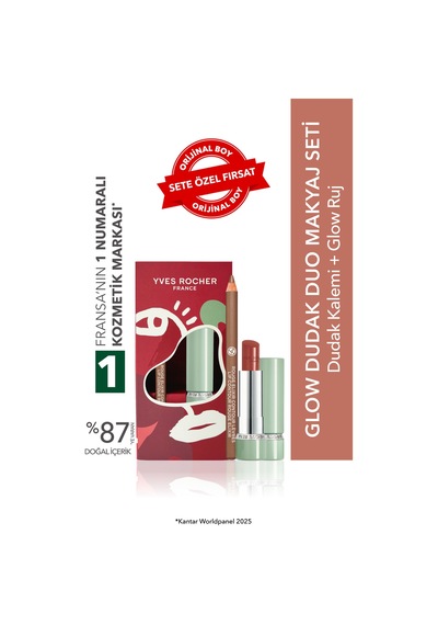 Yves Rocher Glow Dudak Duo Makyaj Seti - Dudak Kalemi -bej Kahve & Glow Ruj - Kahve