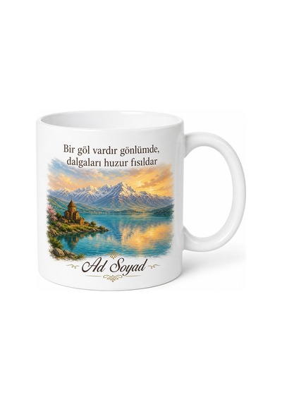 Bitlis Van Gölü Esintili Kupa Bardak Özel Tasarım Hediye Porselen Mug Beyaz / Çok Renkli