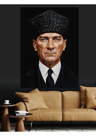 Kalpaklı Mustafa Kemal Atatürk Portresi Dekoratif Kanvas - Mdf Ahşap Tablo