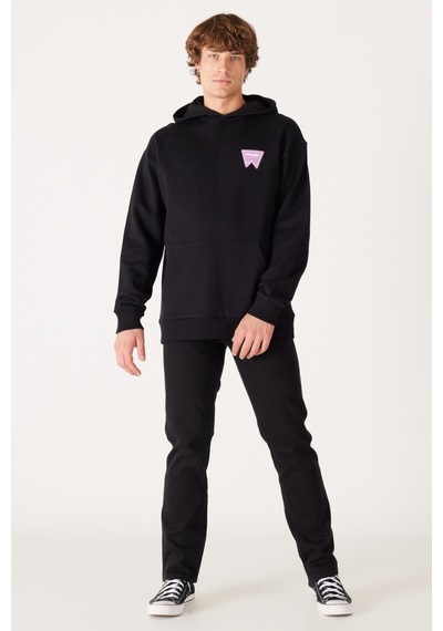 Wrangler Loose Fit Rahat Kesim Kapüşonlu İçi Polarlı Sırt Baskılı Siyah Sweatshirt