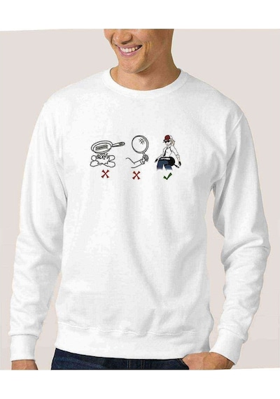 Pubg Tavanın Kullanışı Baskılı Beyaz Erkek Örme Sweatshirt