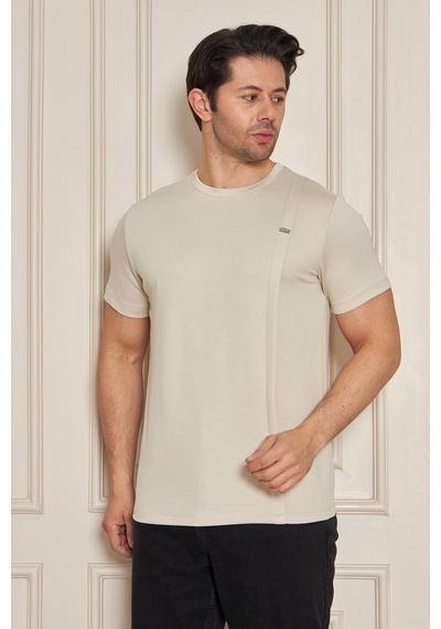 Erkek Jeuss Oysho Kumaş Sıfır Yaka Bej Tshirt