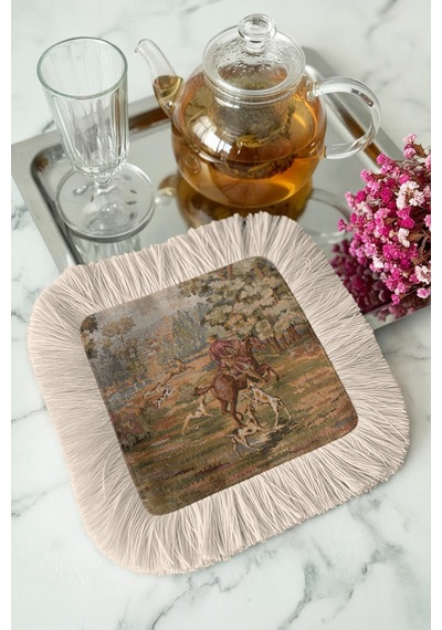 Avangard Avcı Temalı Saçaklı Sunum Peçetesi-klasik Sanat Esintili Pastel Krem Bardak Altlığı Mendil Grili Kehribar Avangard Avcı Temalı Saçaklı Sunum Peçetesi-klasik Sanat Esintili Pastel Krem Bardak Altlığı Mendil Grili Kehribar