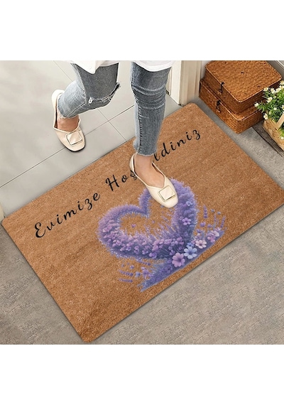 Valerine Life Aşk Çemberi Lavanta Temalı Evimize Hoş Geldiniz Kapı Önü Paspası 45x70cm