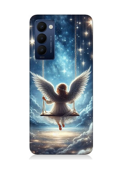 Tecno Camon 18 Uyumlu Yıldızlarla Salıncakta Melek Desenli Silikon Kılıf Çok Renkli