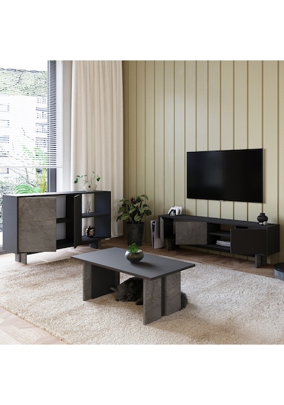 İnarch Dizayn Ravello Oturma Odası Set Modern Konsol, Tv Sehpası Ve Orta Sehpa Üçlü Takım Gordion Mermer - Antrasit İnarch Dizayn Ravello Oturma Odası Set Modern Konsol, Tv Sehpası Ve Orta Sehpa Üçlü Takım Gordion Mermer - Antrasit