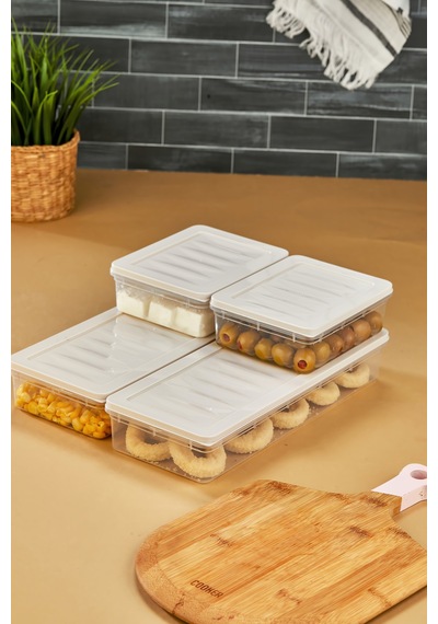 Multi Box 4 Parça 2 Farklı Boy Saklama Kabı Seti - Dondurucu & Mikrodalga Uyumlu Krem