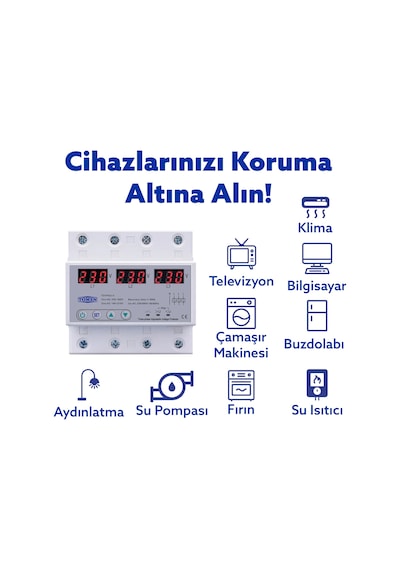 Tomzn Voltaj Koruma Rölesi Koruyucu Röle 220V 63A 3 Fazlı - Ev Tipi Trifaz