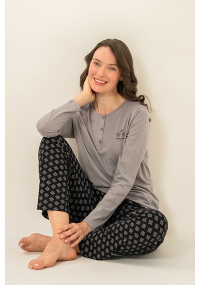 Pierre Cardin Kadın Gri Uzun Kol Pijama Takım Pc9289-s-v2 Pc9289-s-v2