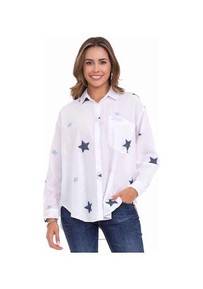 Cipo & Baxx WH127 Yıldız Detaylı Oversize Keten Gömlek Beyaz