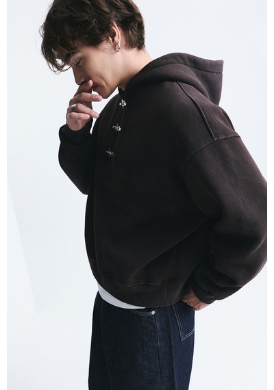 Vamos Boxy Fit Metal Klips Kapama Sweatshirt Kahve