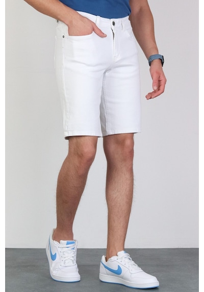 HLT Jeans Erkek Beyaz Slim Kesim Comfort Likralı Esnek Jeans Şort Thomas-Beyaz 001
