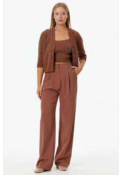 Sementa Çiçek Motifli Crop Triko Takım - Taba 001