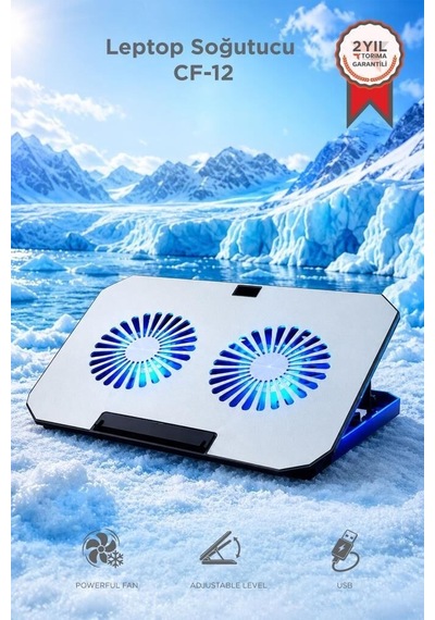 Premium Laptop Soğutucu Ayarlanabilir Rgb Cf12 Gümüş Stand