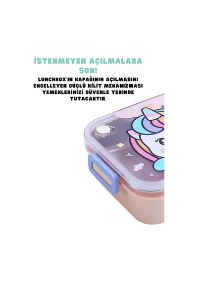 Bento 750ml Lunchbox Sevimli Dostlar Tek Katlı 3 Bölmeli Paslanmaz Çelik Sefer Tası Yemek Kutusu Pembe Unicorn Çok Renkli