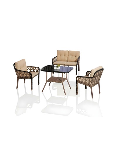 Lumisgarden Neva Rattan Bahçe Takımı 2+1+1 +masa Kahverengi