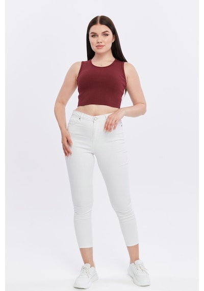 Bella Dossi Rahat Kaşkorse Kolsuz Sıfır Yaka Kadın Crop Top Bordo