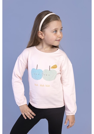 Toontoy Kids Toontoy Kız Çocuk Baskılı Kol Ucu Lastikli Sırtı Nakış Detaylı Tişört Pudra
