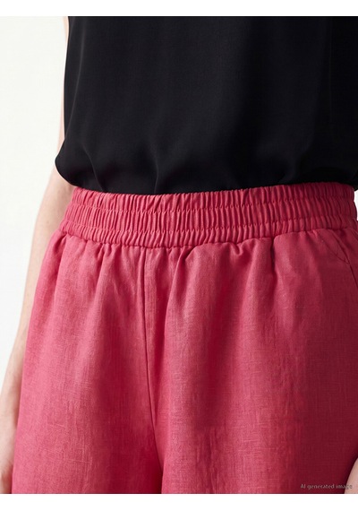 Lcw Comfort Fuşya Beli Lastikli %100 Keten Kadın Şort