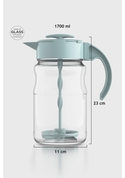 Renga Spiro 1700 Ml Turkuaz Kapaklı Cam Karıştırma Sürahisi 111030