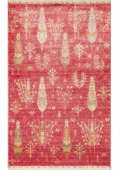Hoom Rugs Nepal Zr 08 Bambu Viskon Kırmızı Sonbahar Uşak Desenli Halı Kırmızı