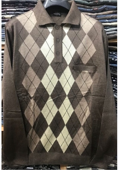 Nacar Store Erkek Desenli Polo Yaka Ince Yün Triko Düğmeli Kazak Kahverengi Nacar Store Erkek Desenli Polo Yaka Ince Yün Triko Düğmeli Kazak Kahverengi