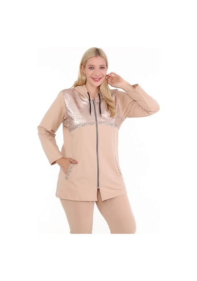 Mia Butik Kadın Büyük Beden Krem Deri Görünümlü İki İplik Ceket-786 Krem