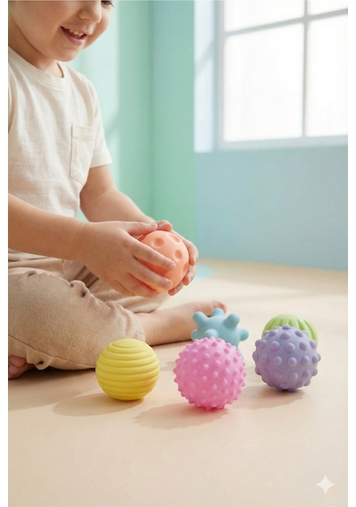 Bebek Duyusal Gelişim Topu 6 Lı Set İnce Motor Ve Dokunma Duyusu Destekler