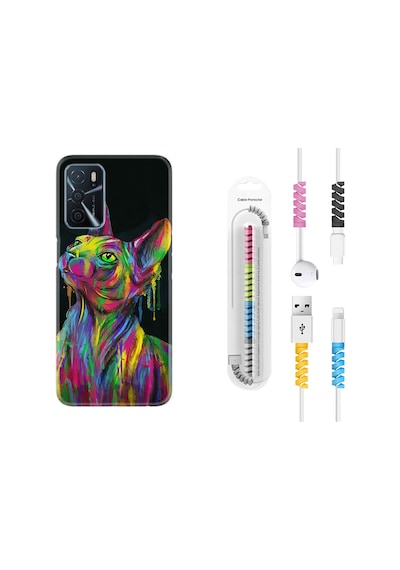 Oppo A16 Kılıf Kablo Koruyuculu Color Cat 1754