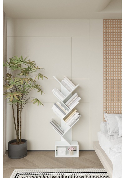 Kitap Ağacı Dekoratif Zigzag Kitaplık 140 Cm Beyaz Kitap Ağacı Dekoratif Zigzag Kitaplık 140 Cm Beyaz