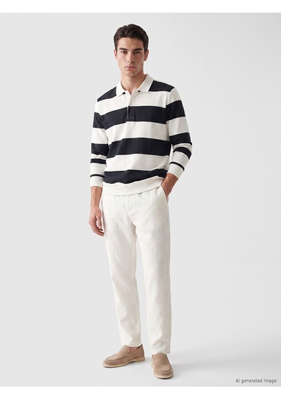 LC Waikiki Lc Waıkıkı Lacivert Polo Yaka Renk Bloklu Erkek Sweatshirt