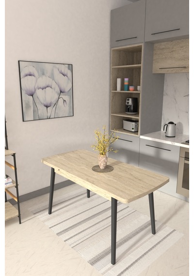 Vilinze Avanos Ahşap Siyah Ayak Açılır Kapanır Mdf Traverten Mutfak Masası - 70x120+30 Cm Vilinze Avanos Ahşap Siyah Ayak Açılır Kapanır Mdf Traverten Mutfak Masası - 70x120+30 Cm