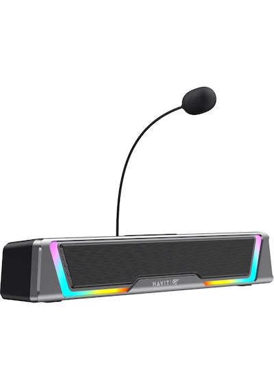 Havit Sk221 Rgb Işıklı Gaming Soundbar, Oyuncu Hoparlörü - Bt 6.0 Ve Usb, Çıkarılabilir Mikrofonlu