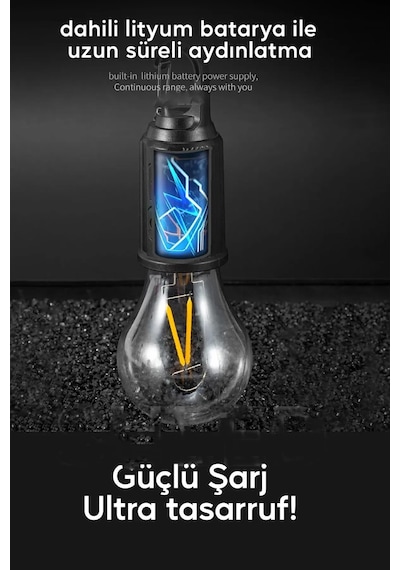 Taşınabilir Şarjlı Led Ampül Outdoor Kamp Bahçe Lambası 10w Askıl