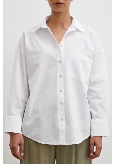 Never More Tek Cepli Oversize Gömlek Beyaz