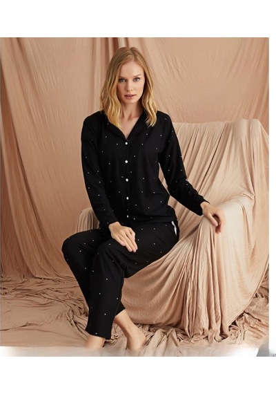 Pijamoni Kadın Süet Önden Düğmeli Pijama Takımı 56607 - 1 Adet 001