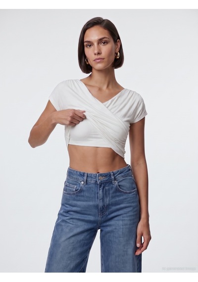 Dilvin 33157 Bra-free Büzgülü Top Ekru