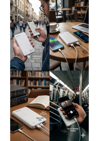 Ip-g12n 10000mah Micro+usb+ Type-c Giriş+çıkış Siyah Taşınabilir Pil Şarj Cihazı Powerbank Beyaz