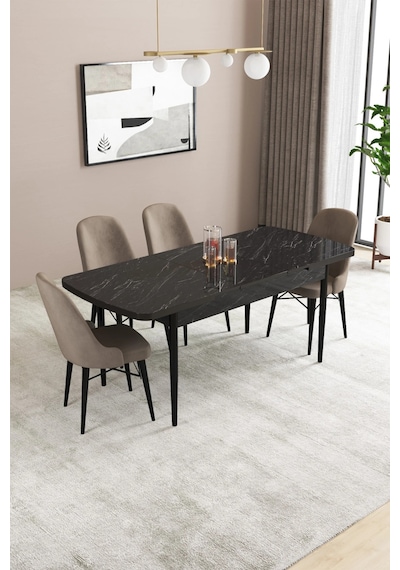Familieconcept Almira Serisi, Siyah Mermer Desen 80x132 Açılabilir Mdf Mutfak Masası Takımı 4 Adet Sandalye Cappucino Familieconcept Almira Serisi, Siyah Mermer Desen 80x132 Açılabilir Mdf Mutfak Masası Takımı 4 Adet Sandalye Cappucino
