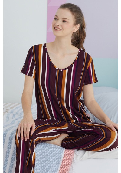 Siyah İnci Kakorse Pamuklu Örme Pijama Takım Çok Renkli