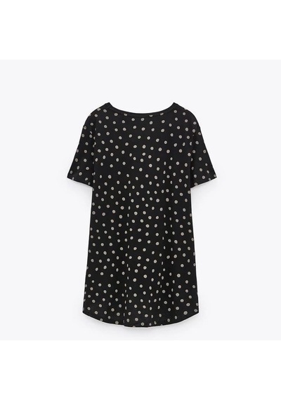 Escbutik Kadın Oversize Geniş Kalıp Puantiyeli Tişört T-shirt SIYAH