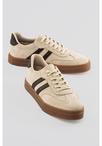 Mubiano Kadın Süet Sneaker Bağcıklı Spor Ayakkabı Leron Bej Bej Süet