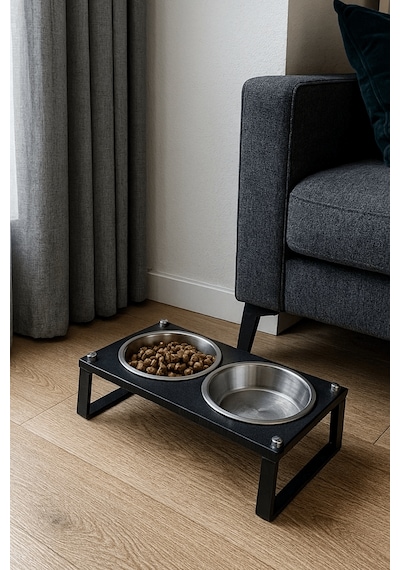Reyo Ok-ay Store Zorvia Paslanmaz Çelik Kedi Köpek Mama Ve Su Kabı Standı, %10 Eğimli, Ergonomik, Yükseltilmiş Sağlıklı Beslenme, Siyah-siyah